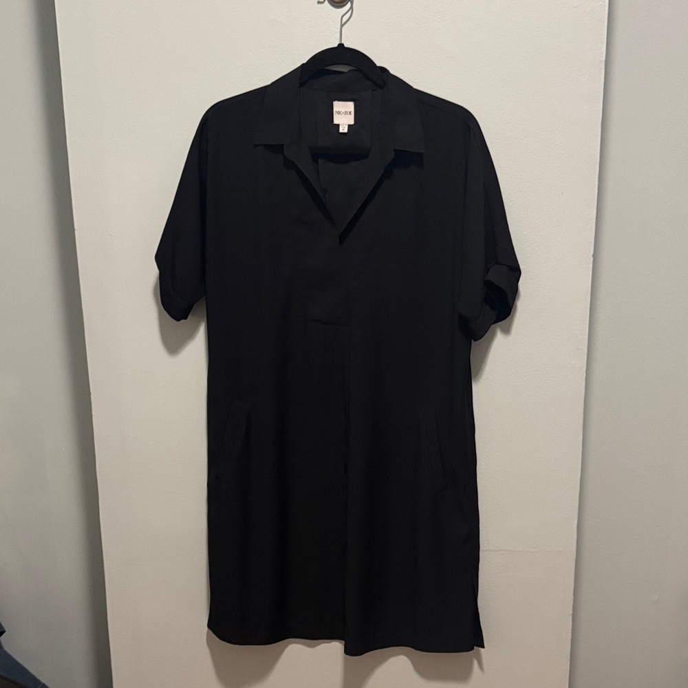 NIC+ZOE Black Short-Sleeve Mini Shirt Dress